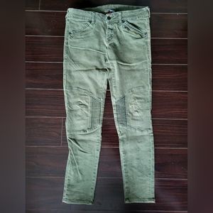 H&M army green moto jeans size 8